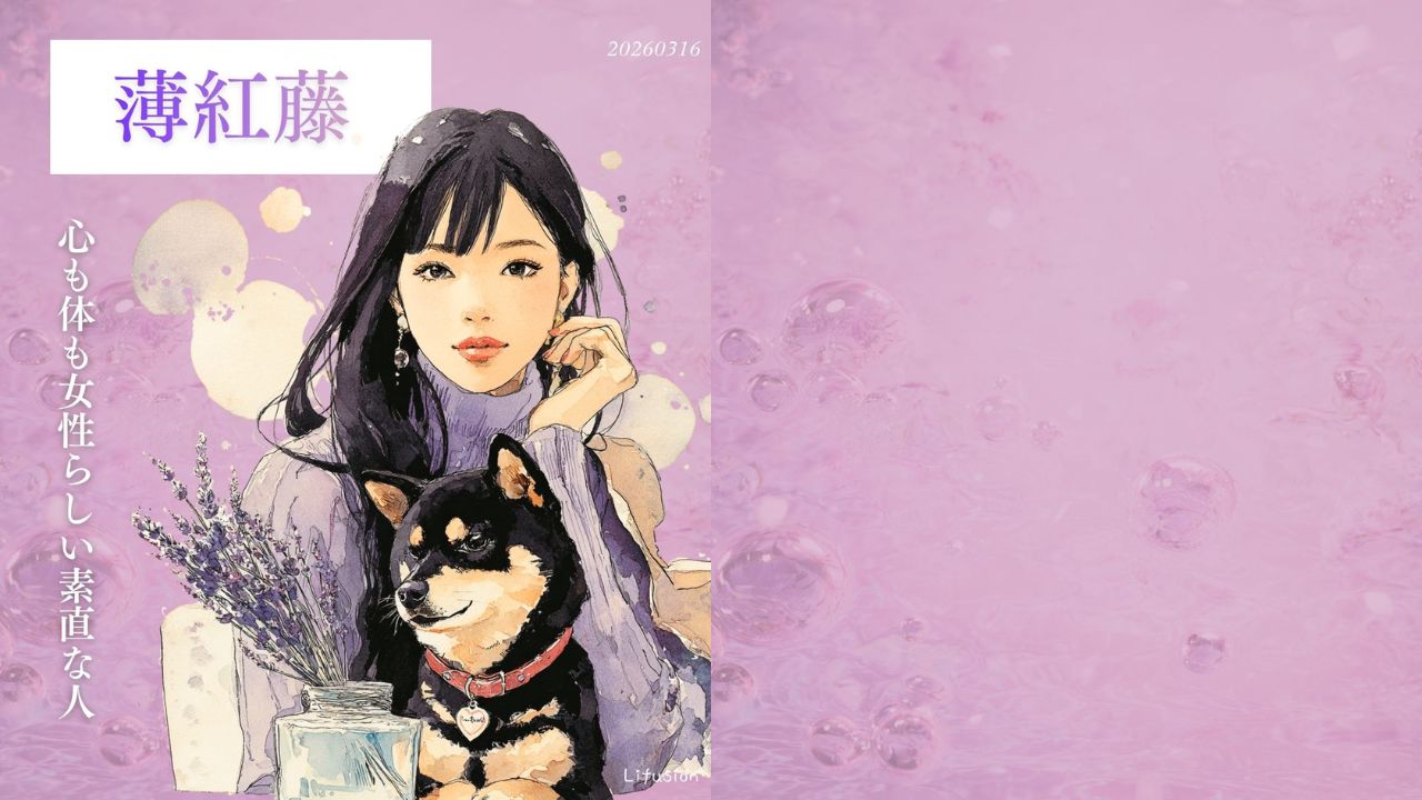 3月16日の誕生色は「薄紅藤(うすべにふじ)」。藤の花がほんのりピンクに染まったような気高い紫色で、色言葉は直観力・精神高揚・気高さ。色コード・デザインデータに加えて、この色に合うおすすめアイテムやおしゃれな背景素材も無料配布中。